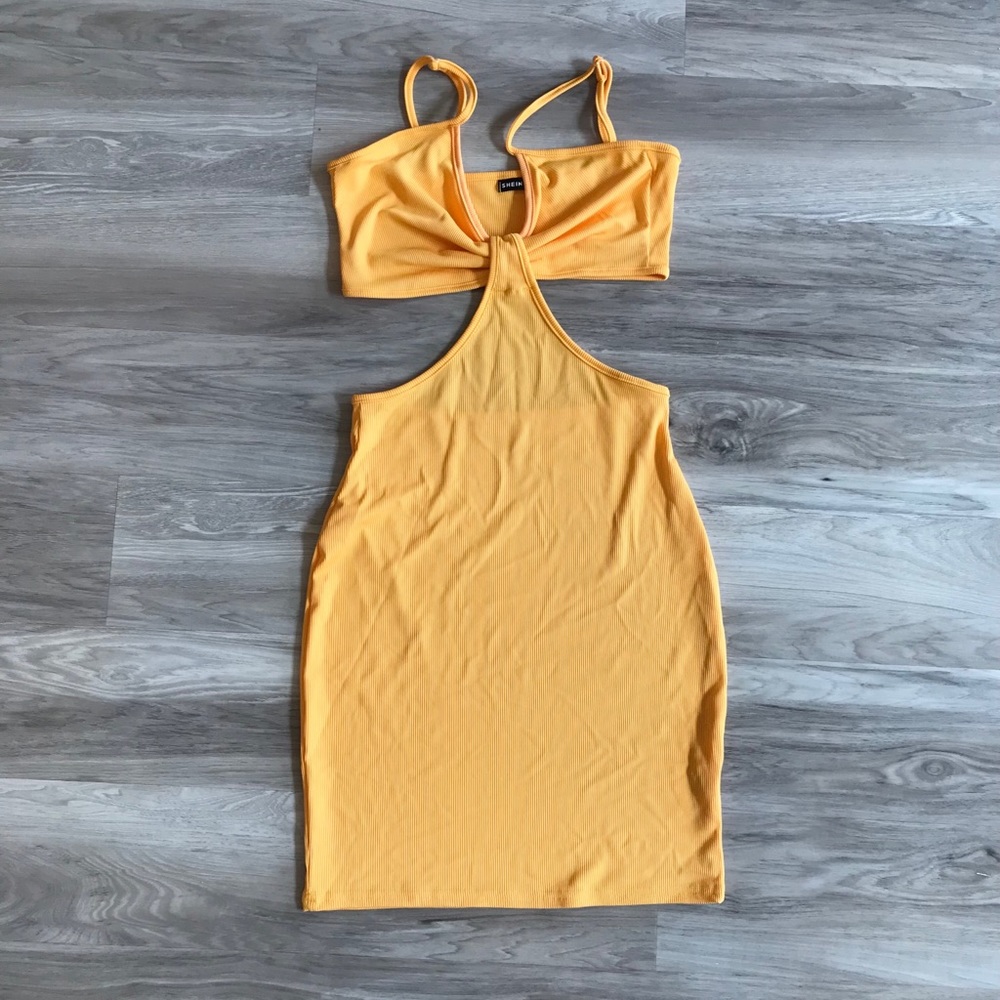 Yellow sexy cutout dress